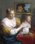 Paulus Moreelse Girl with a Mirror, an Allegory of Profane Love oil painting reproduction